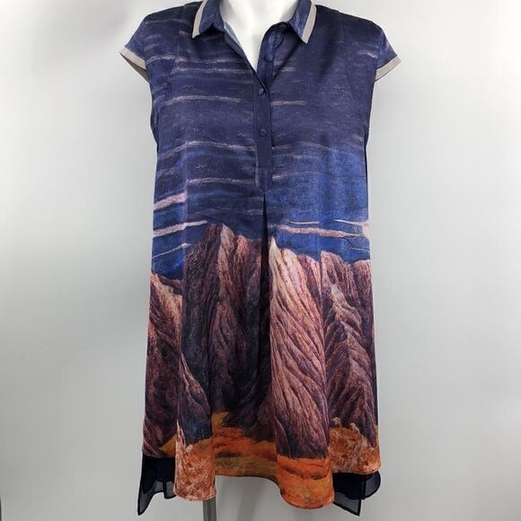Hi lo small tunic blue orange capped sleeves - Picture 3 of 11